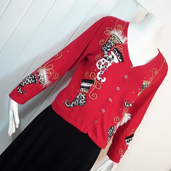 Phillip Jane Gordon Christmas Sweater RedLeopard - Picture 1 of 6